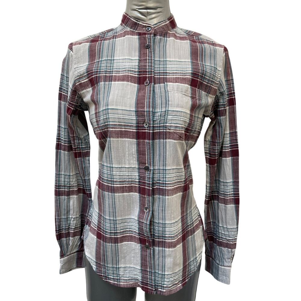 Filson Shelton Banded Collar Shirt Womens S Plaid Cotton Long Sleeve Button Top